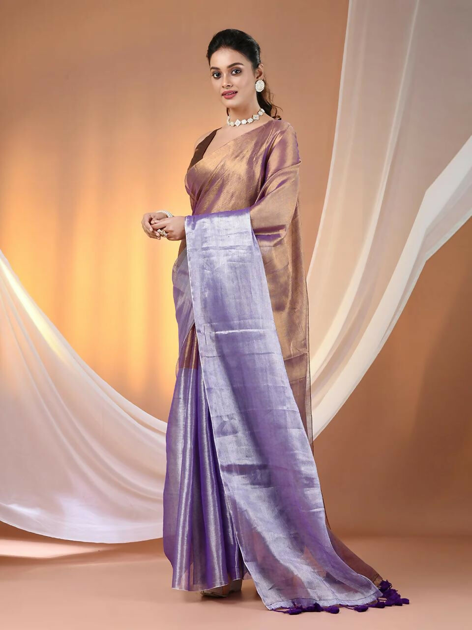 Exclusive Collection Beautiful Copper Tissue Silk Hand Weaving Handloom Saree With Running Blouse Piece | Grocsy