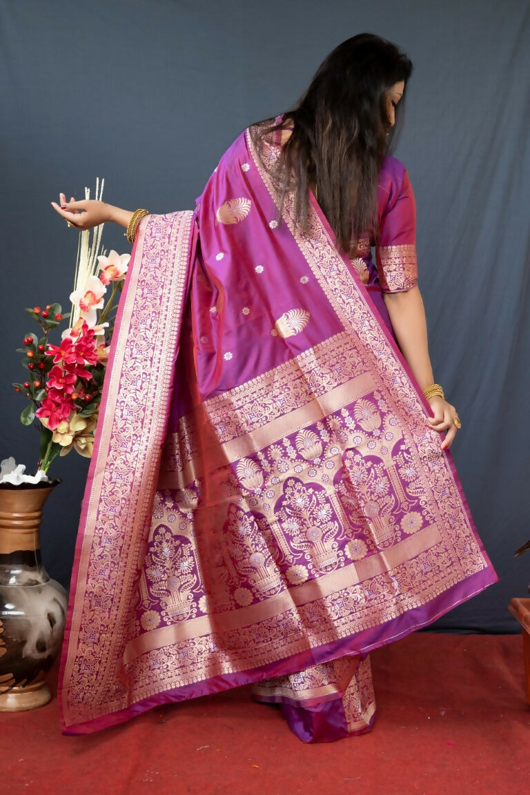 Jyoti Fashion Women's Purple Paithani Silk Zari Woven Saree with Blouse | Grocsy