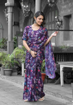 stylish Casual Purple Imported georgette Ready to Wear Fancy Saree - Ashwini | Grocsy