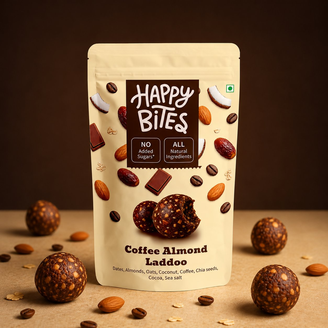 Happy Bites Coffee Almond Laddoo | Grocsy