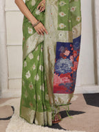 Shree Shyam Fashion Linen Cotton Green Saree | Grocsy