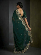 Joban Fashion Green Fandy Satin Silk Party Wear Sarees | Grocsy