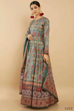 Women's Partywear Designer Green Soft Dola Silk Anarkali suit with Dupatta - Kalishta | Grocsy