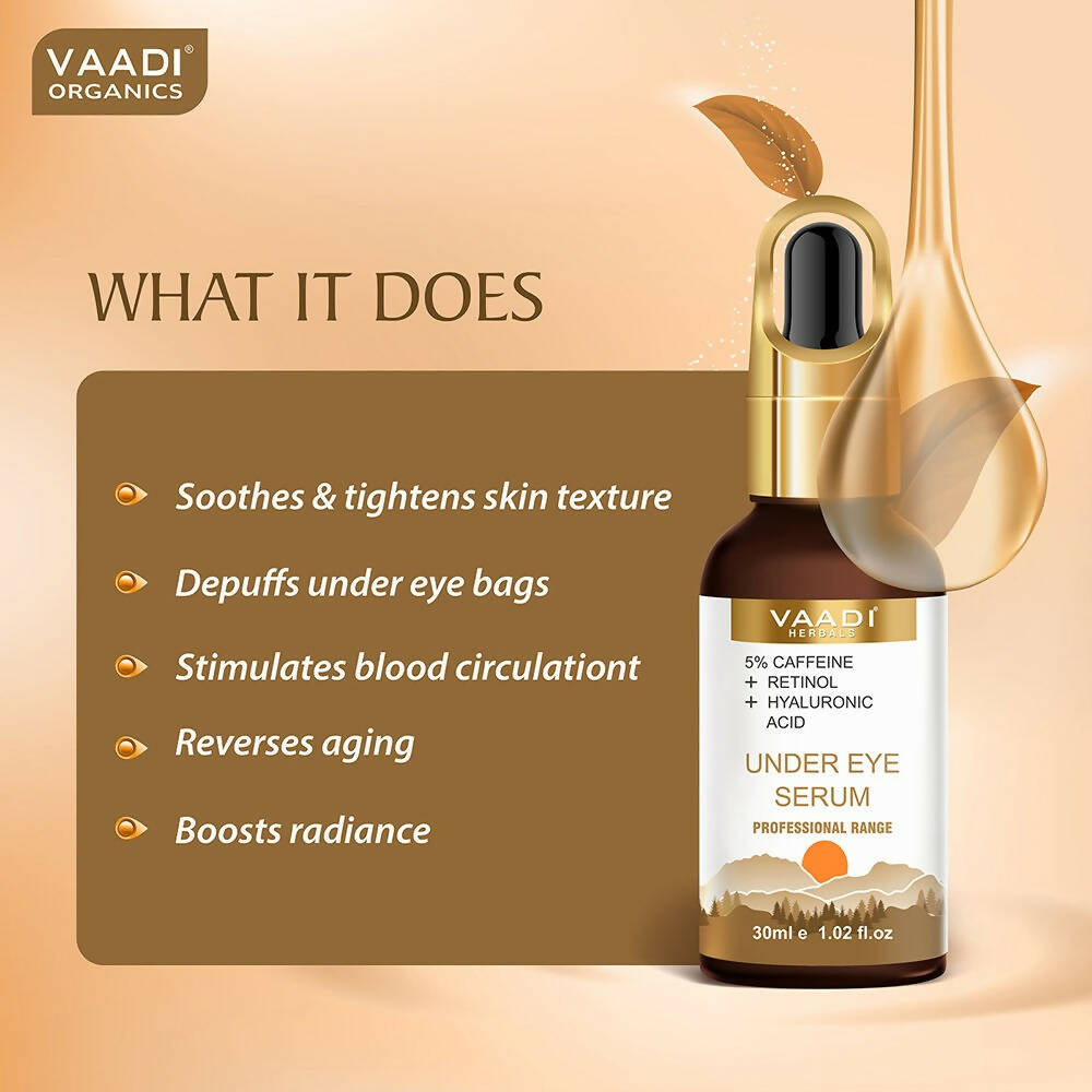Vaadi Herbals Under Eye Serum With 5% Caffeine & Retinol & Hyaluronic Acid, Reduce Dark Circles, Reverse Aging | Grocsy