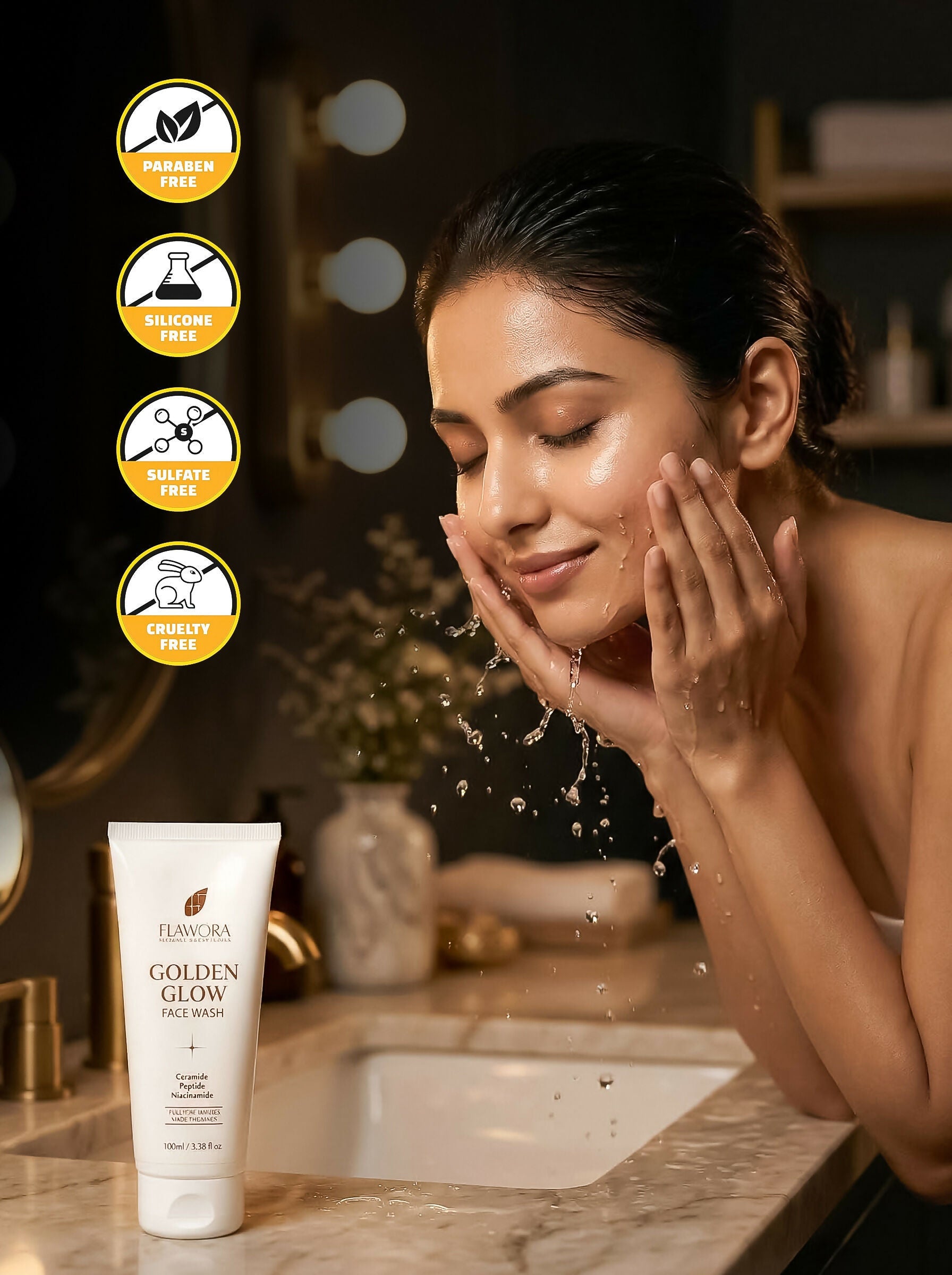 Flawora Golden Glow Face Wash | Grocsy