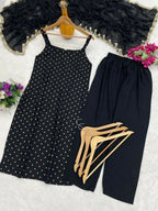 Teeya Creation Womens New Elegant Black Embroidered Kurti with Matching Bottom Set | Grocsy