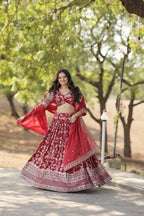 Vastranavya Designer Dyeable Pure Viscose Jacquard Fabric Lehenga Choli & Dupatta Set - Maroon | Grocsy