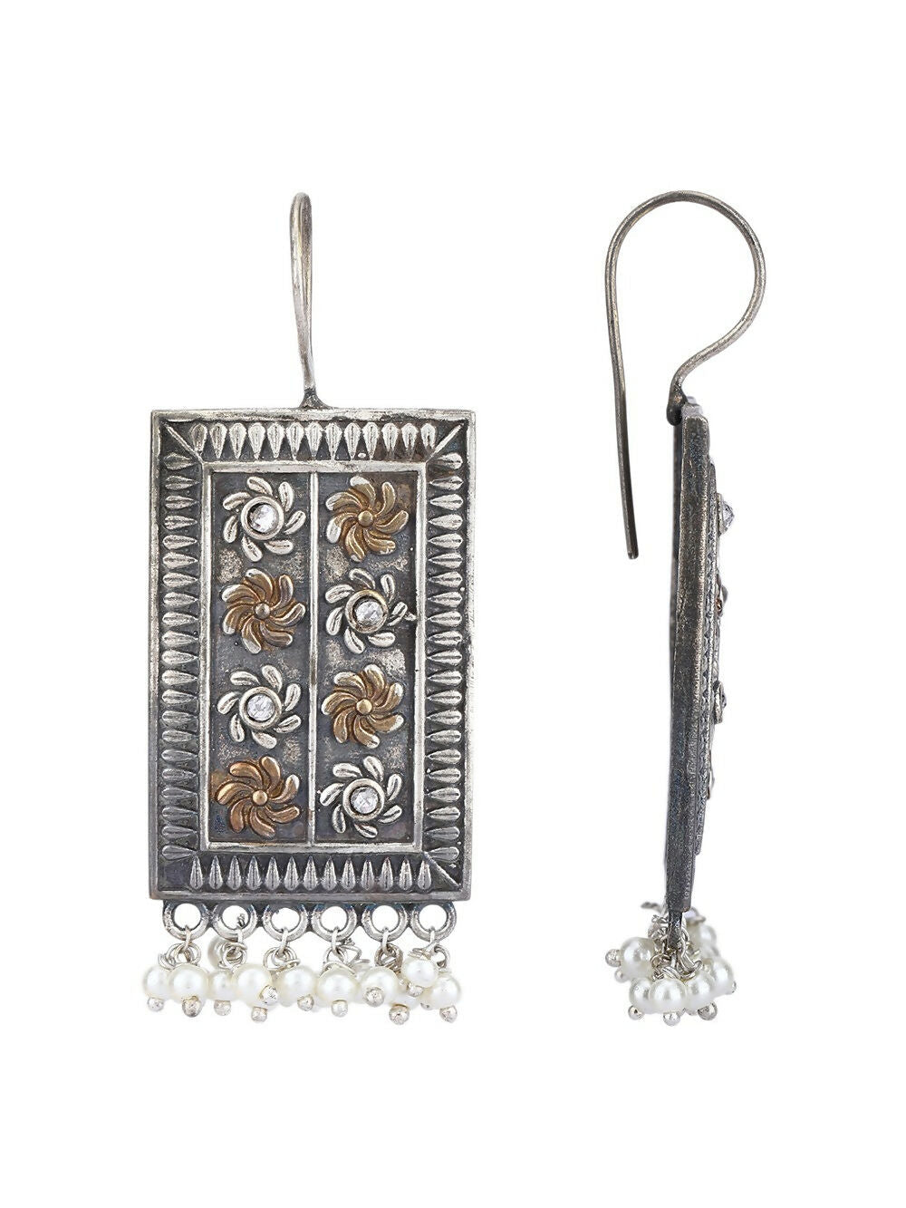 Joban Fashion Women White Beads Pattern Dual Tone Brass Earrings | Grocsy