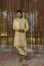 Olive Kanjivaram Machien Embroidered Pattu Set by Hilo Design | Grocsy