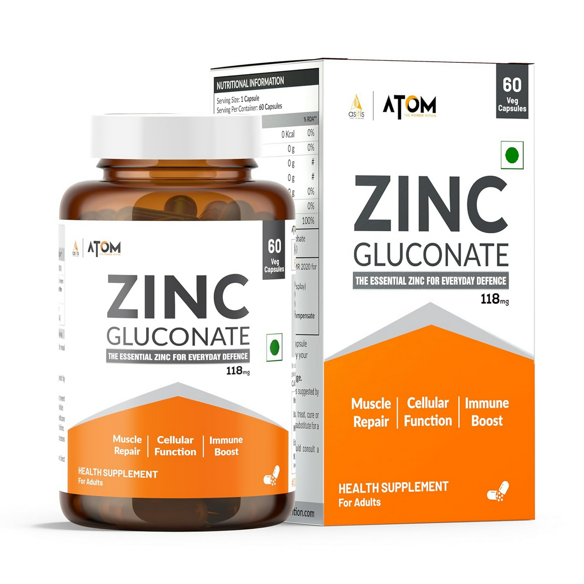 As-It-Is Nutrition Atom Zinc Gluconate Veg Capsules | Grocsy