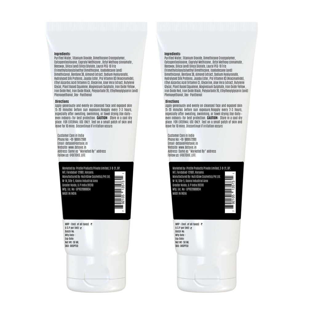 Detoxie Squalene & Silk Protiens SPF50 Sunscreen Gel For All Skin Types | Grocsy