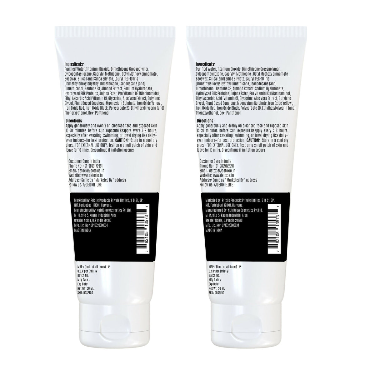 Detoxie Squalene & Silk Protiens SPF50 Sunscreen Gel For All Skin Types | Grocsy