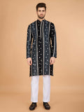Vastranavya Black Exclusive Festival Wear Pure Viscose Rayon Sequence & Foil Mirror Heavy Embroidered Work Kurta | Grocsy