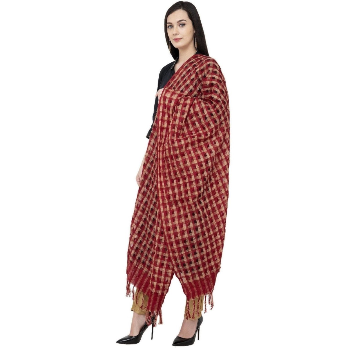 A R Silk Golder Box Regular Dupatta Color Mehroon Dupatta or Chunni | Grocsy