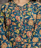 Kaajh Women's Blue Floral Printed Viscose Rayon Kurta Pant Set | Grocsy