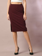 Myshka Women's Brown Solid Knee Length Party Embellished Skirts | Grocsy