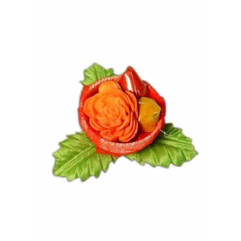 Designer(fancy) leaf flower with Tilaka and Turmeric Powder/Pasupu,Kumkuma Powder(1 piece) | Grocsy