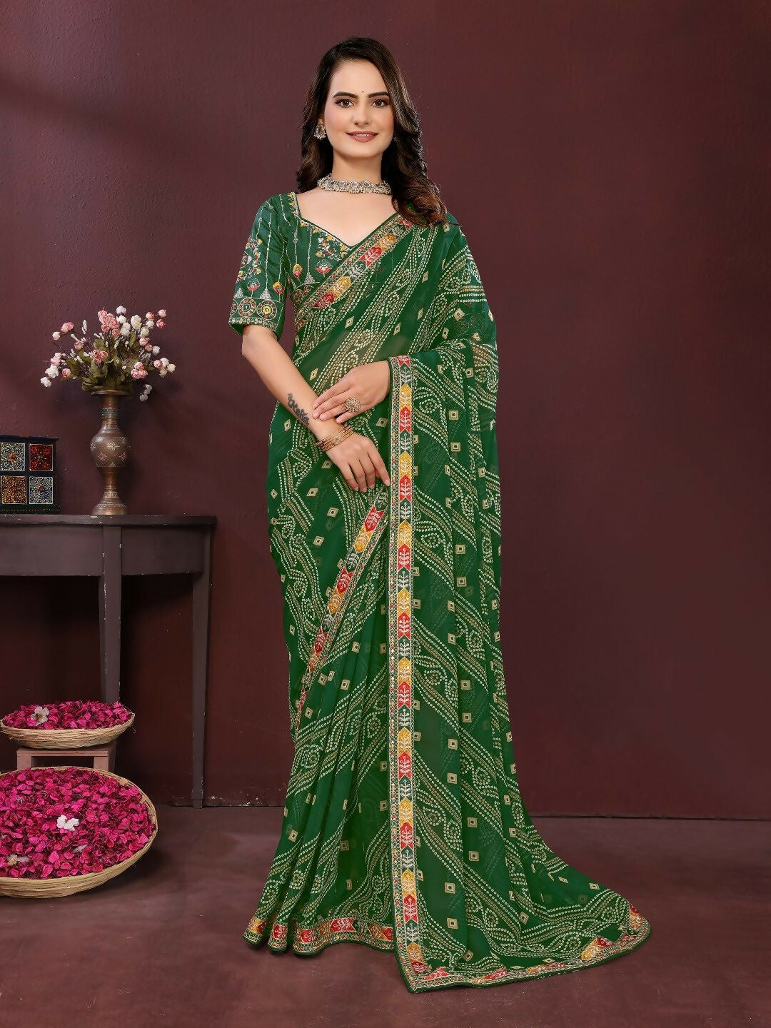 Ai Fashion Green Georgette Digital Print Party Wear Saree | Grocsy