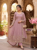 Teeya Creation Elegant Pink Embroidered Anarkali Kurta Set With Mirror Work Dupatta | Grocsy
