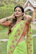 Vamsee Rashmika 2.0 Green Georgette Silk Saree | Grocsy