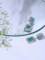 Green and Silver Stone Earrings- Ruby Raang