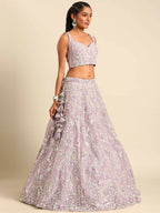 House of Panchhi Lavender Net Sequins and Zarkan embroidery Lehenga choli & Dupatta | Grocsy