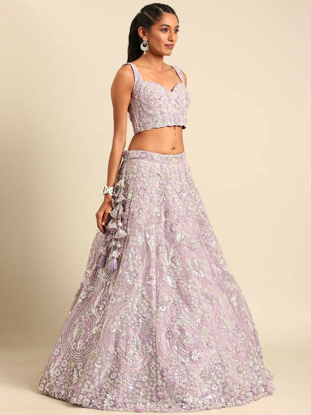 House of Panchhi Lavender Net Sequins and Zarkan embroidery Lehenga choli & Dupatta | Grocsy