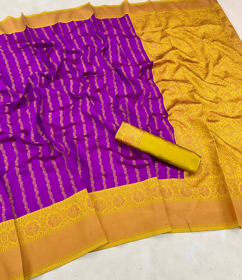 DEIANA'S Beautiful Designer Golden zari Soft Lichi Silk Saree - Majenta | Grocsy