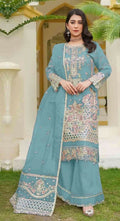 Anaita Sky Blue Fox Georgette Stitched Suit with Embroidery Sequins | Grocsy