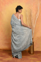 Very Much Indian Handblock Printed Cotton Saree With Natural Dyes - Grey | Grocsy