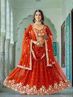 Lehenga Mart Rust Designer Wedding Wear Lehenga Choli | Grocsy