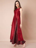 Indya Women Maroon Solid A-Line Kurta | Grocsy
