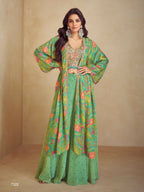 Anaita Green Real Chinon Stitched 3 Piece Suit with Printed & Embroidery hand work | Grocsy