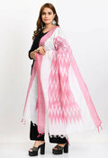 Mominos Fashion Moeza Women's Handloom Cotton Ikkat Baby Pink Dupatta | Grocsy