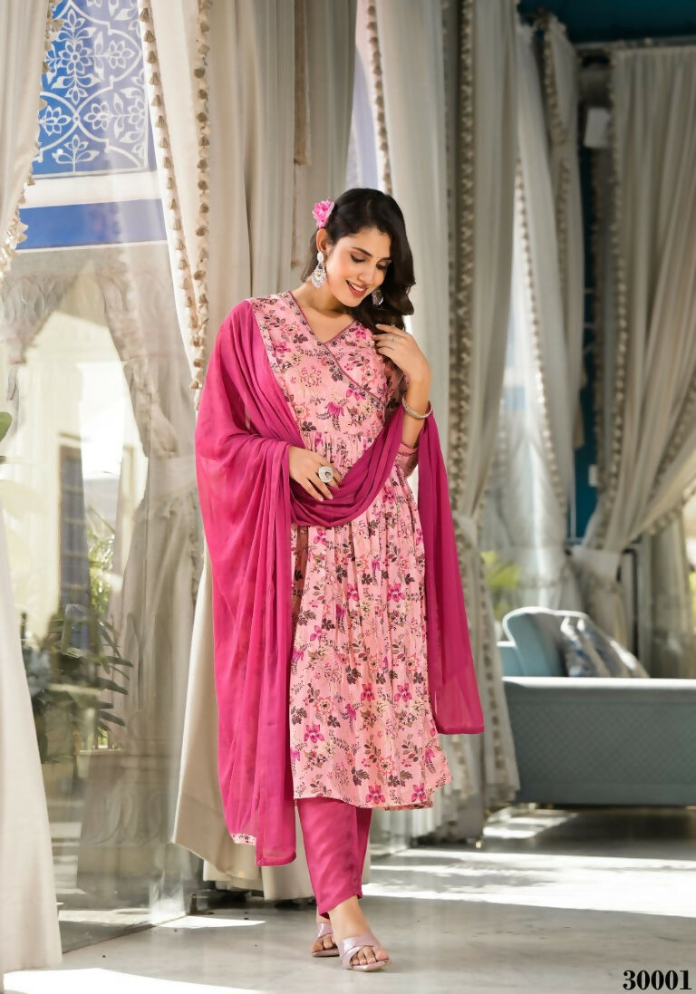 Designer Stylish Light Pink Rubi Silk Stitched Suit With Dupatta - Kiyara | Grocsy