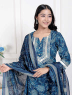 Miravan Women's Gota Patti Cotton Kurta Paired with Palazzo and Dupatta | Grocsy