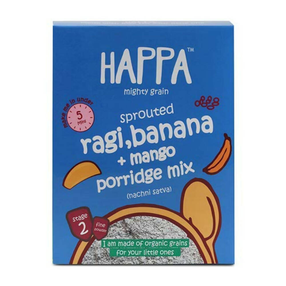 Happa Organic Baby Food Sprouted Ragi + Mango + Banana Porridge Mix | Grocsy