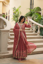 Joban Fashion Coffee Georgette Sequence Embroidery Work Kurta Set | Grocsy