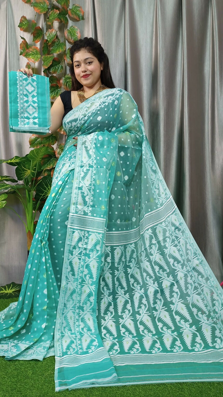 Exclusive Collection Sea Green Beautiful Jamdani Collection Saree | Grocsy