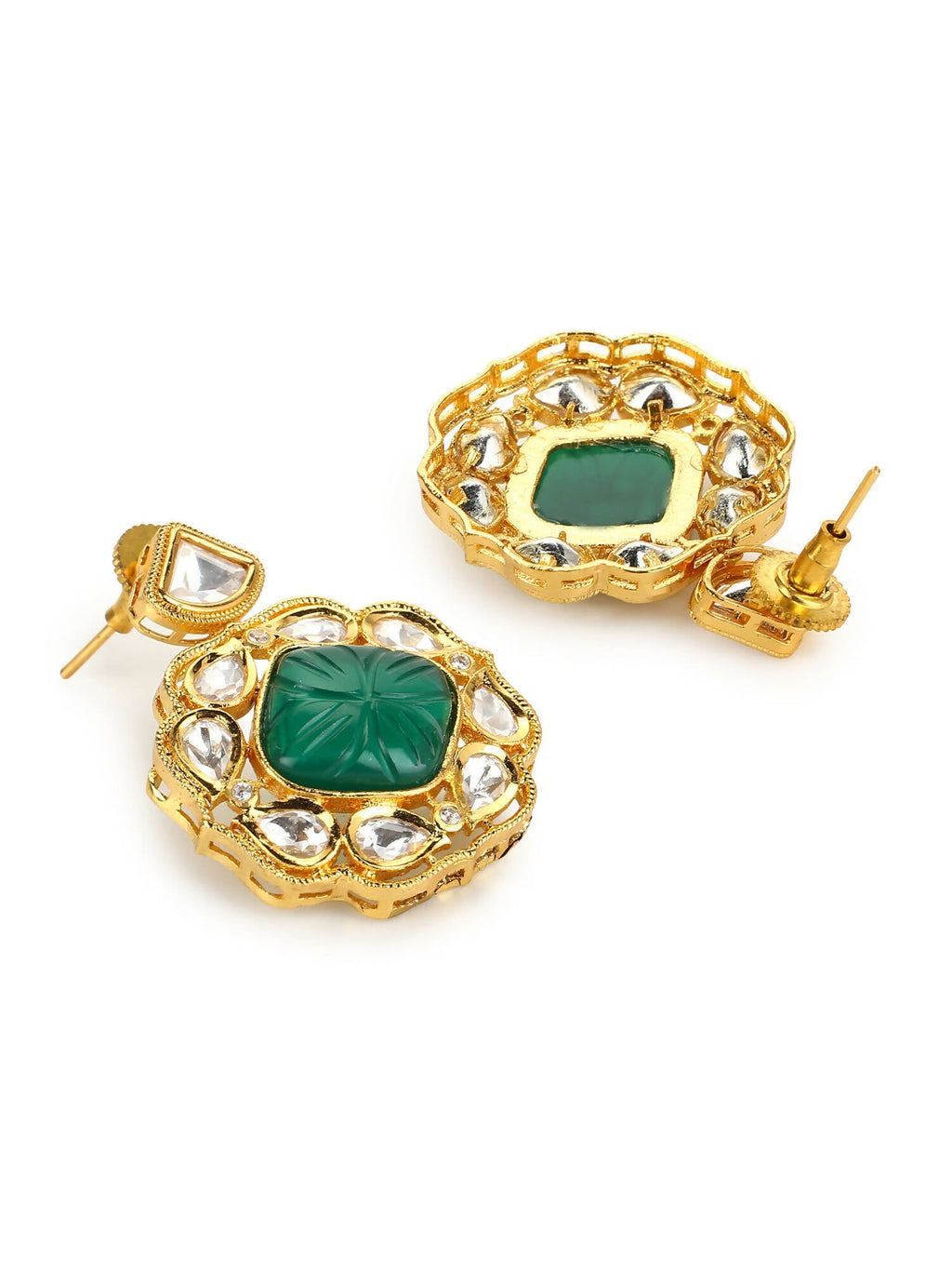 Green Gold-Polished Kundan Studs Earrings - Ruby Raang | Grocsy