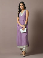 Myshka Women's Lavender Solid Georgette Anarkali Party Kurta Set | Grocsy