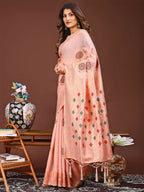 Shree Shyam Fashion Neerja Peach Linen Cotton Saree | Grocsy