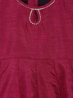 Ahalyaa Wine Poly Silk Curved Kids Kurta Palazzo Set With Bottom For Girls | Grocsy