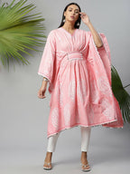 Ahalyaa Women Pink Pure Cotton Printed Kaftan Kurta | Grocsy