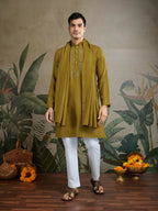 Vastranavya Rust Yellow Exclusive Viscose Rayon Festival Wear Real Mirror Work Kurta with Dupatta | Grocsy