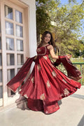 Teeya Creation Womens Best Heavy Quality Fabric With Met Sequence Embroidery Zari Work Maroon Gown Set | Grocsy