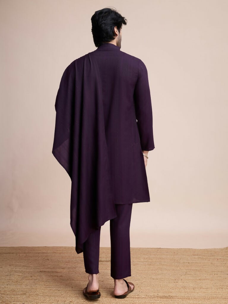 Vastranavya Traditional Festival Wear Viscose Thread & Sequence Embroidered Work Kurta Pant Set - Purple | Grocsy
