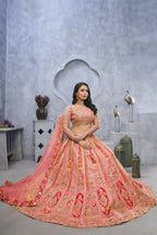 Kesar Fab Pink Organza Embroidered Lehenga | Grocsy