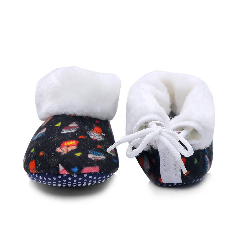 Tiny Bugs Unisex Printed Winter Booties - Black | Grocsy