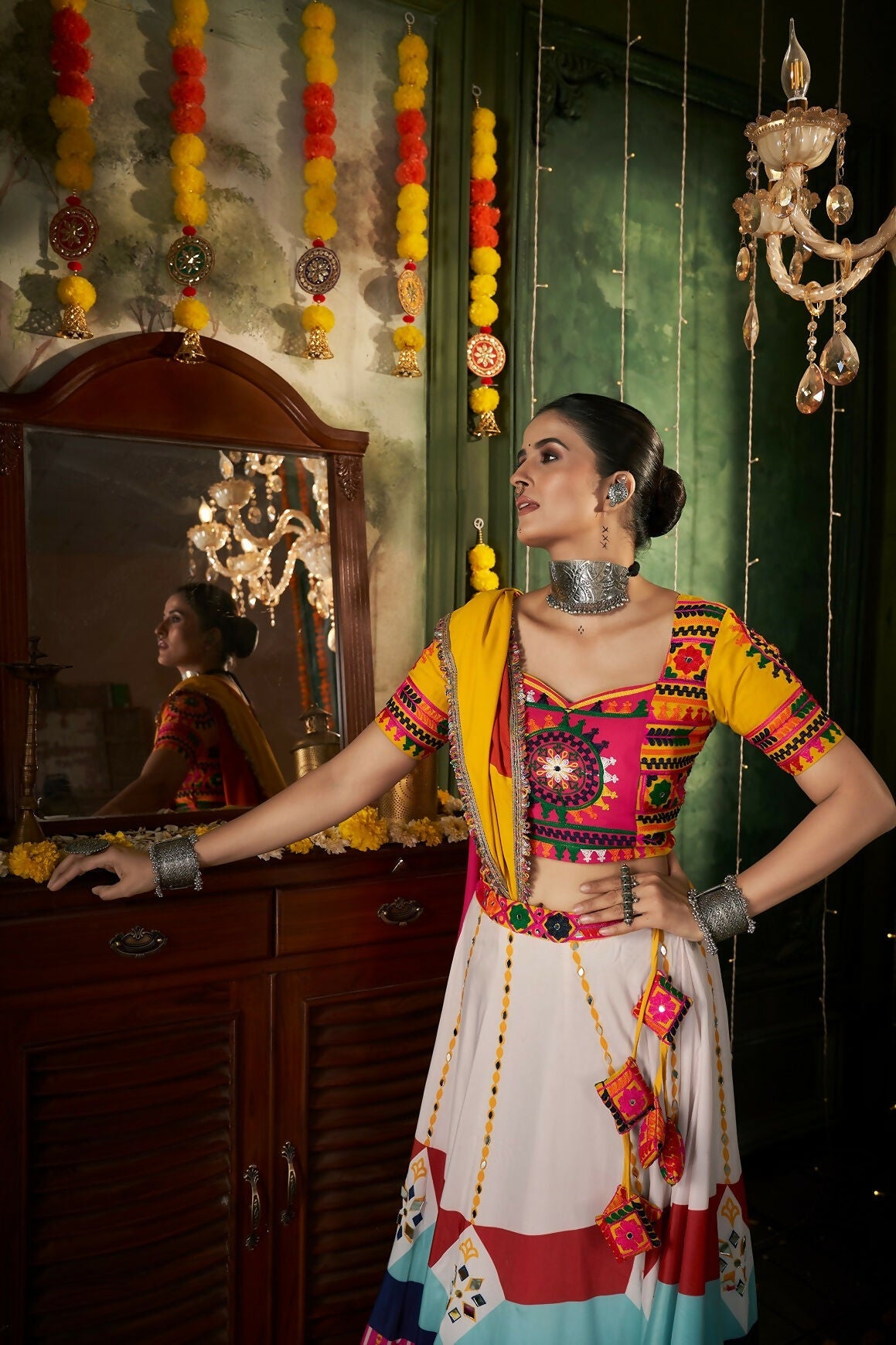 AI Fashion White Maslin Cotton Designer Navratri Lehenga Choli Collection | Grocsy